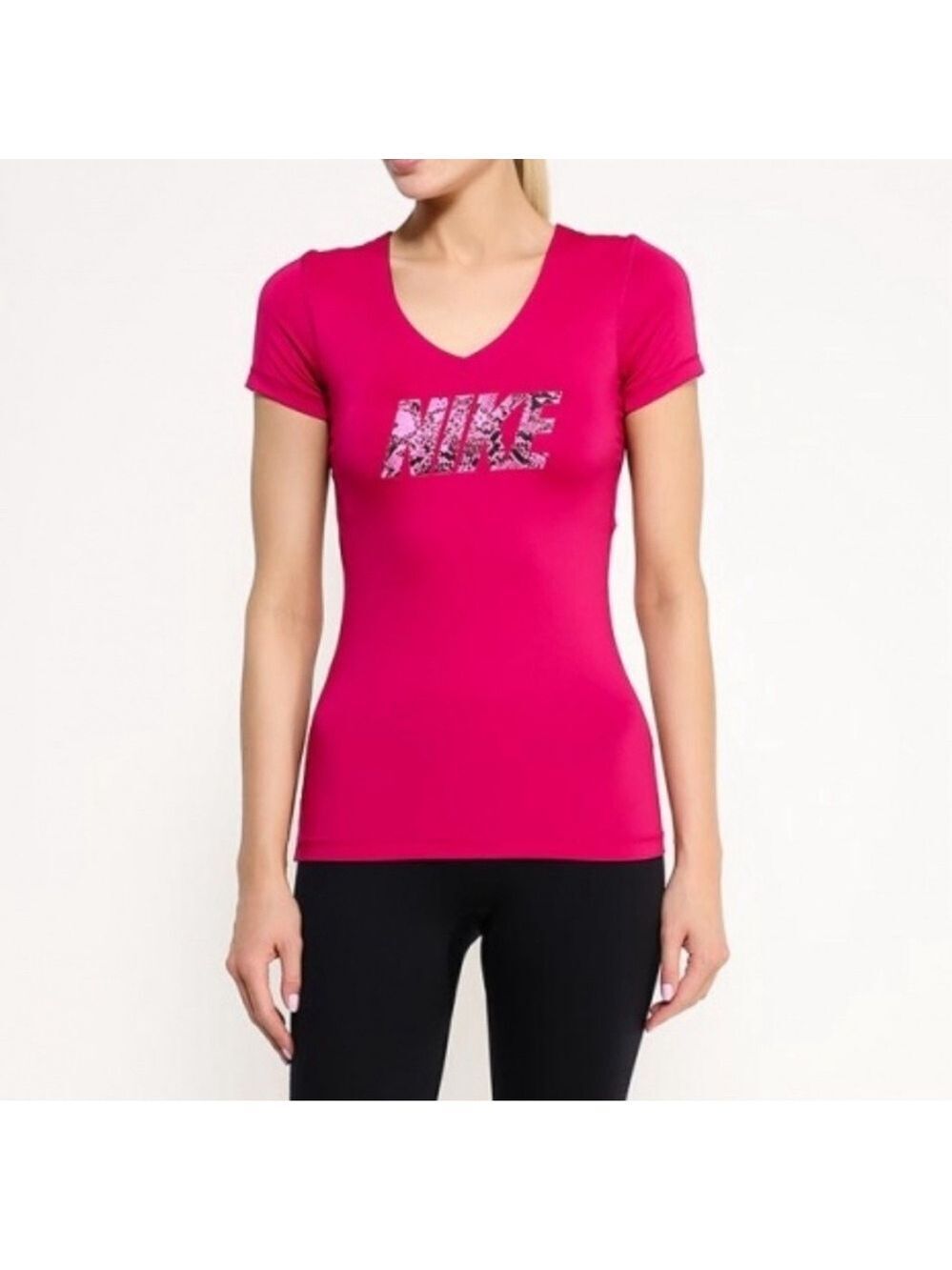 Nike pro fuchsia pink snake print logo short sleeve T-shirt Sz M